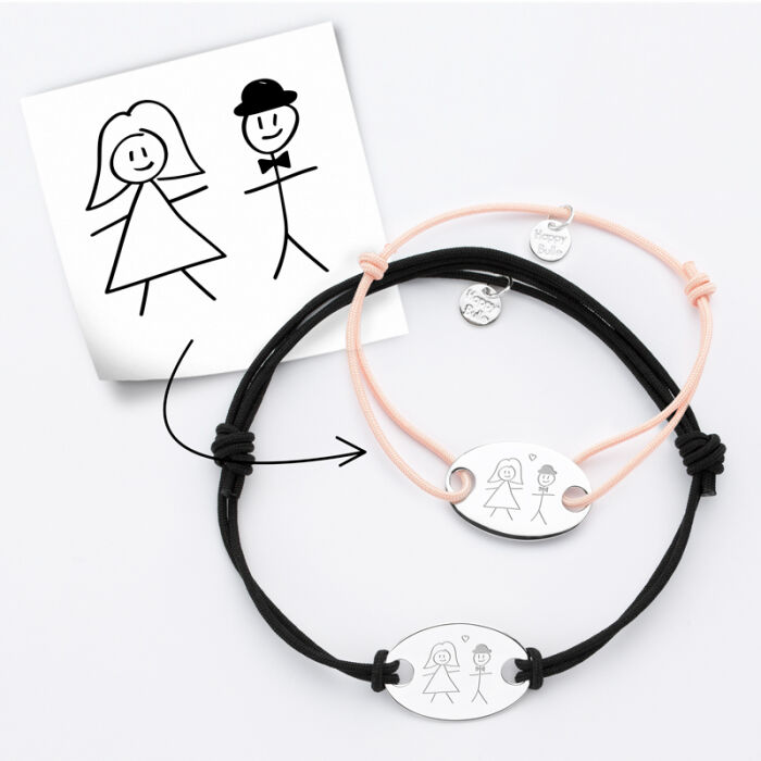 Duo de bracelets personnalisés médailles gravée argent ovale 2 trous 25x16 mm tutoriel