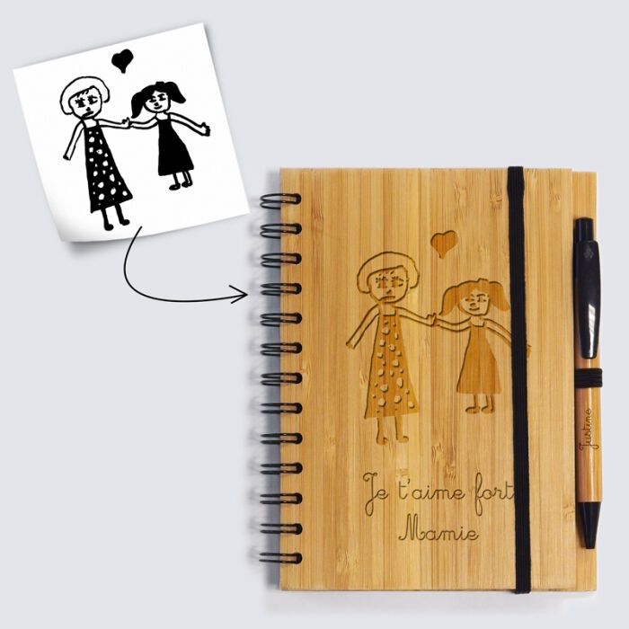 Personalised bamboo notebook 14.5x18cm and engraved pen - tutorial