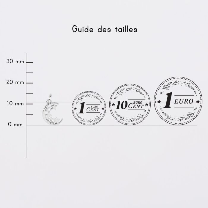 Breloque lune scintillante argent 11 mm - taille