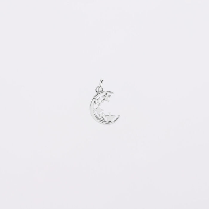 Breloque lune scintillante argent 11 mm - zircons