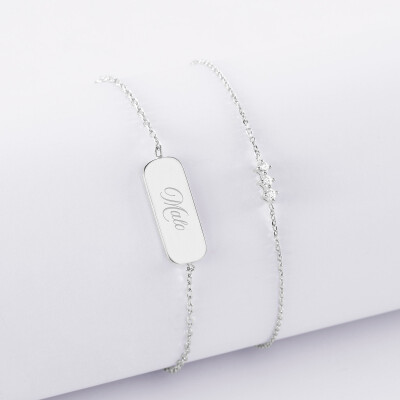 Duo bracelets personnalisés chaine trio scintillant et médaille gravée argent plaque 20x8 mm - Malo