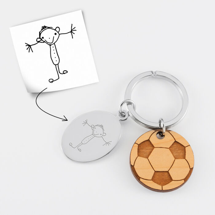 Porte clé personnalisé médaille gravée ovale acier et breloque bois foot - tutoriel