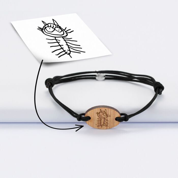 Gents personalised engraved wooden oval 2-hole medallion bracelet 25x17mm - tutorial