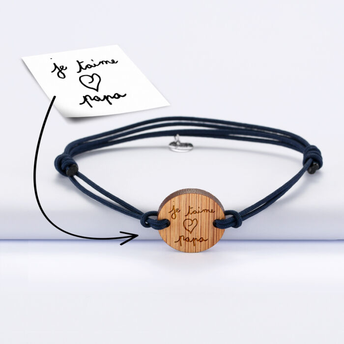 Bracelet homme personnalisé médaille gravée bois ronde 2 trous 21 mm - tutoriel