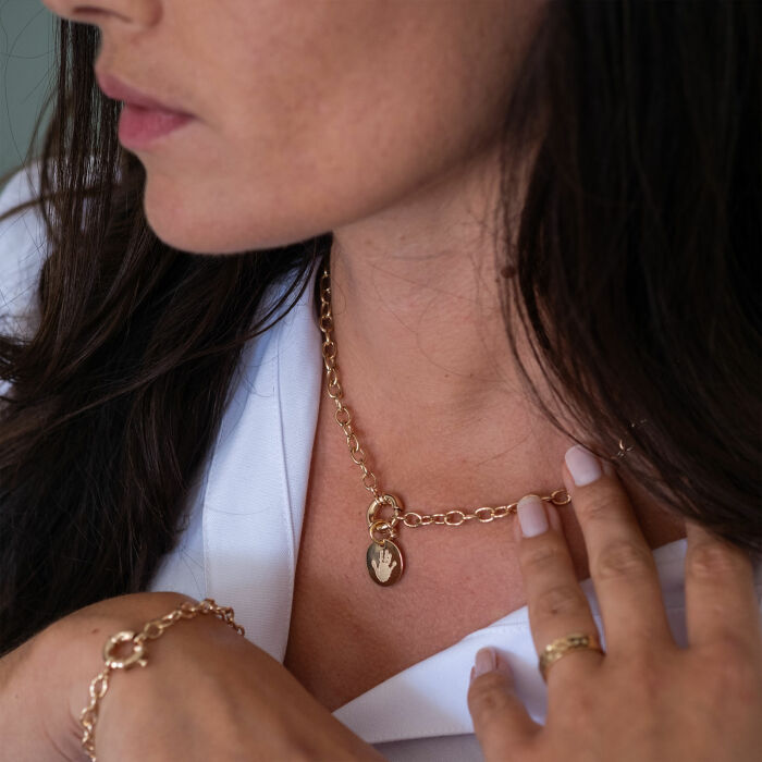 Collier personnalisé chaine fermoir marin médaille gravée plaqué or 15 mm - empreinte