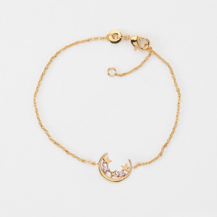 Bracelet chaîne lune scintillante plaqué or - HappyBulle x Capucine - zircons