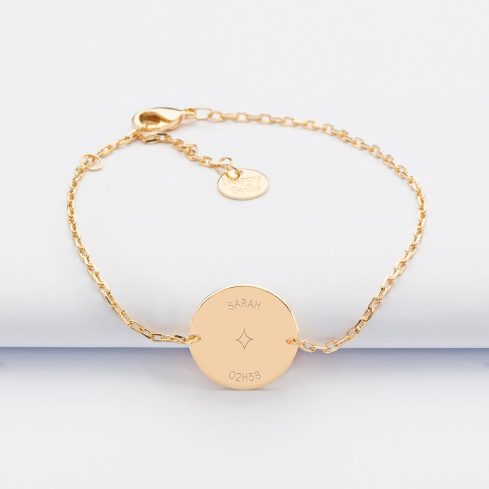 Bracelet chaine enfant personnalisé médaille gravée plaqué or 2 trous 15 mm - HappyBulle x Capucine