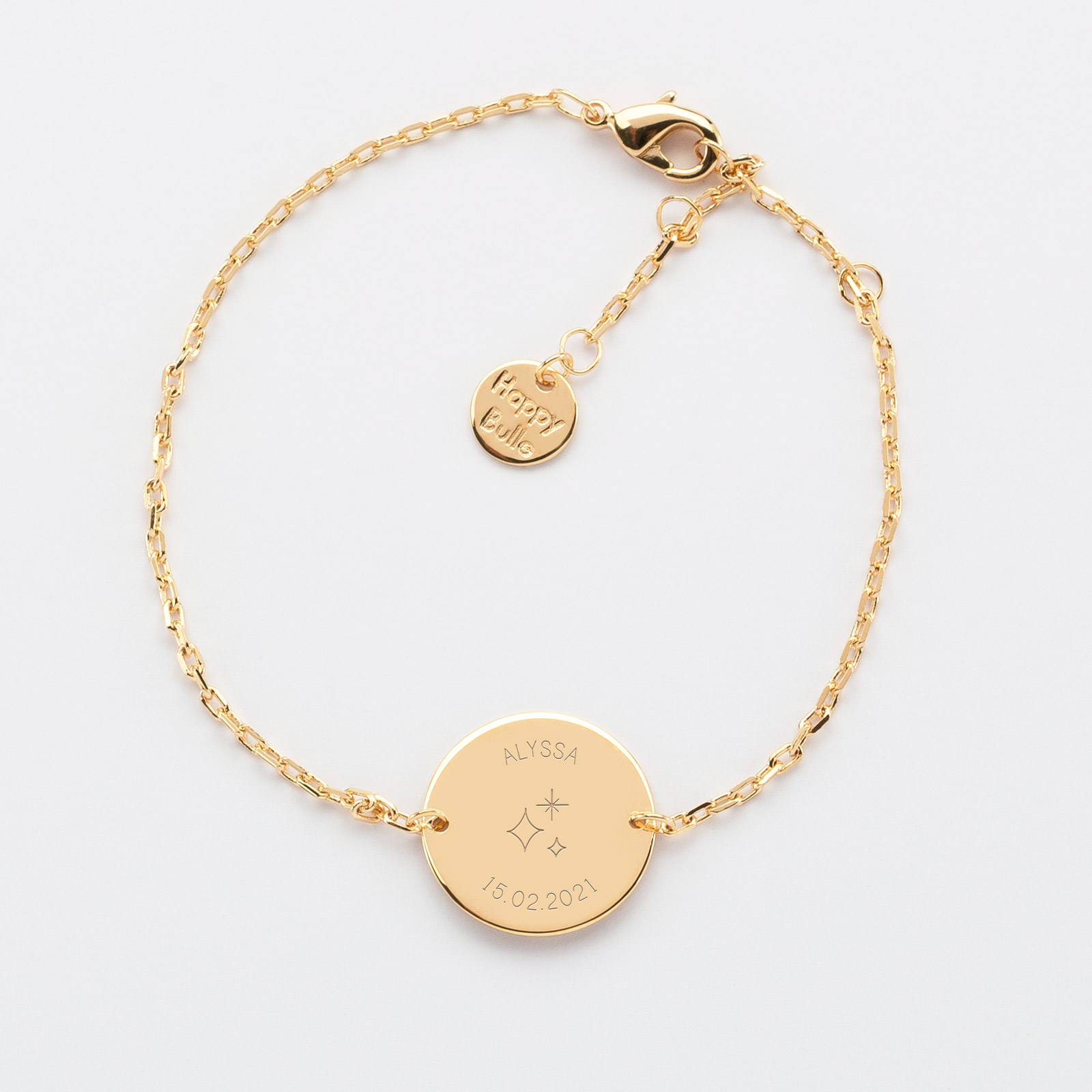 Bracelet chaine enfant personnalisé médaille gravée plaqué or 2 trous 15 mm - HappyBulle x Capucine (HappyBulle) - Image 1
