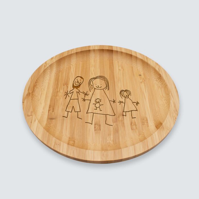 Plateau rond personnalisé bois gravé 20x20 cm - Nos petits imparfaits - dessin