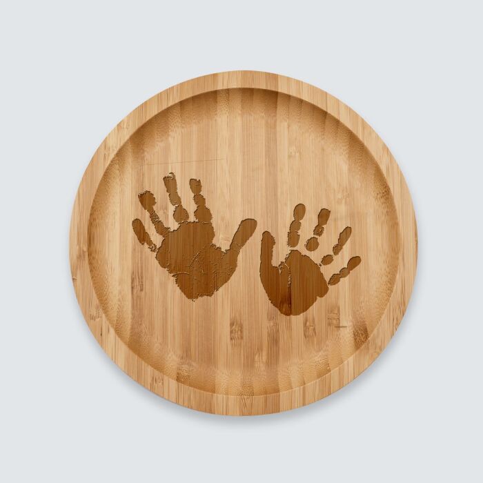 Plateau rond personnalisé bois gravé 20x20 cm - Nos petits imparfaits - empreinte