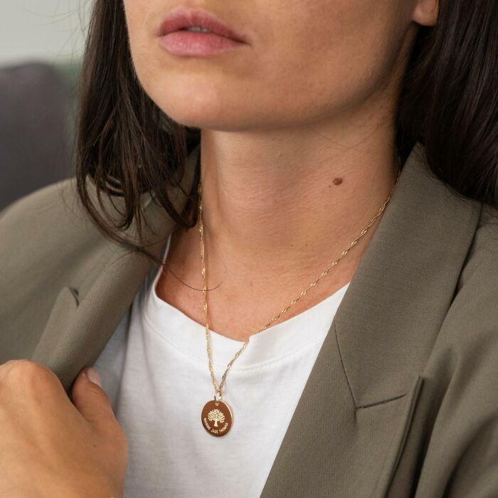 Pendentif personnalisé médaille gravée plaqué or 19 mm - Edition spéciale Arbre de Vie - prénoms