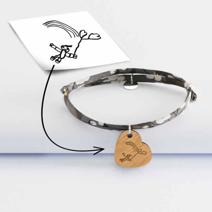 Bracelet Liberty personnalisé médaille gravée bois dormeuse coeur 19x21 mm - tutoriel