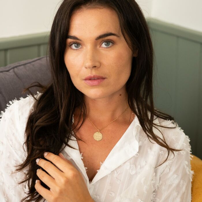 Pendentif personnalisé médaille scintillante gravée plaqué or 20 mm - dessin