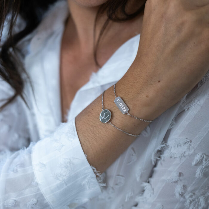 Bracelet chaine personnalisé médaille gravée argent plaque 20x8 mm - texte