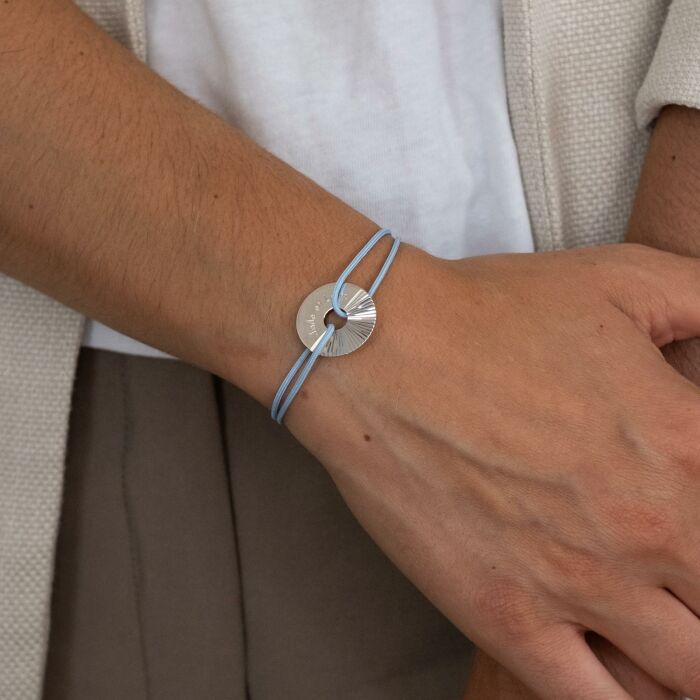 Bracelet personnalisé médaille gravée argent cible soleil 20 mm - texte