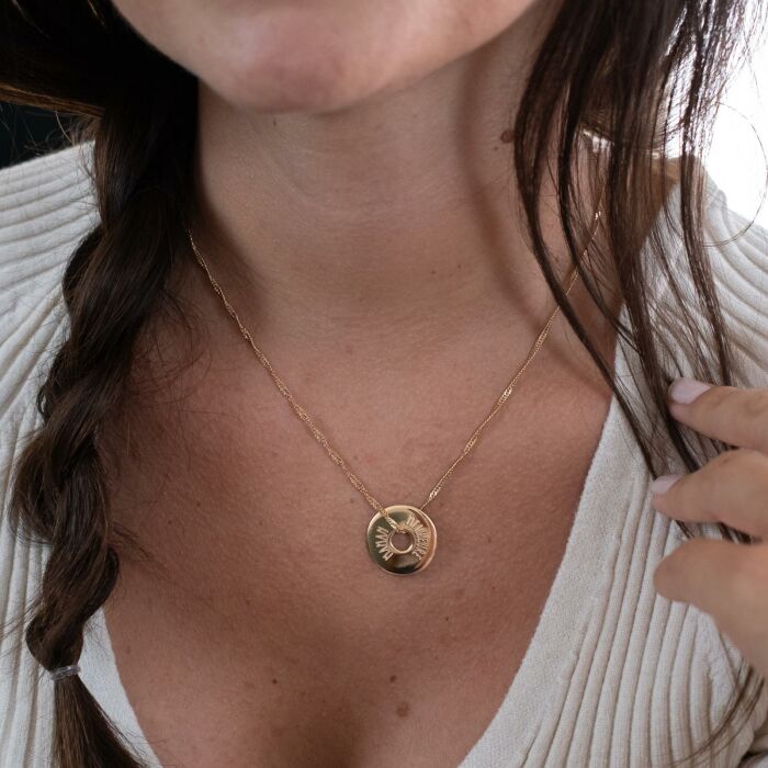 Pendentif personnalisé médaille gravée plaqué or cible 20mm - texte