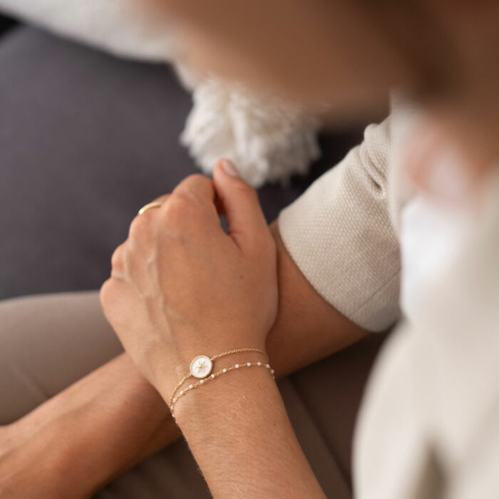 Personalised Gold-Plated Chain Bracelet with White Enamel Engraved Sun Charm