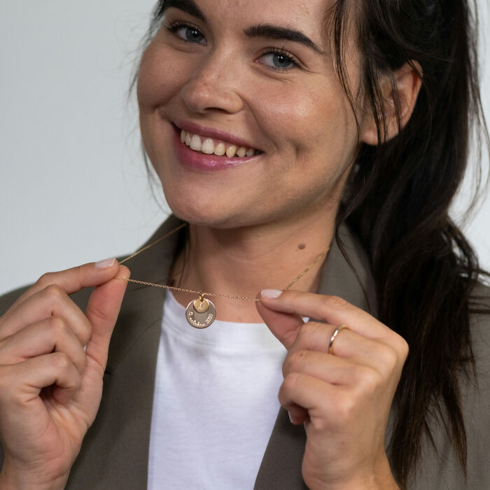 Pendentif réversible personnalisé double médailles gravées plaqué or 10 mm et 19 mm - texte