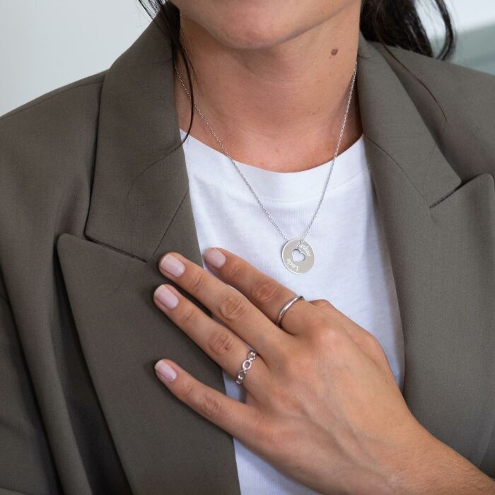 Pendentif personnalisé médaille argent gravée cible coeur 21 mm - prénom