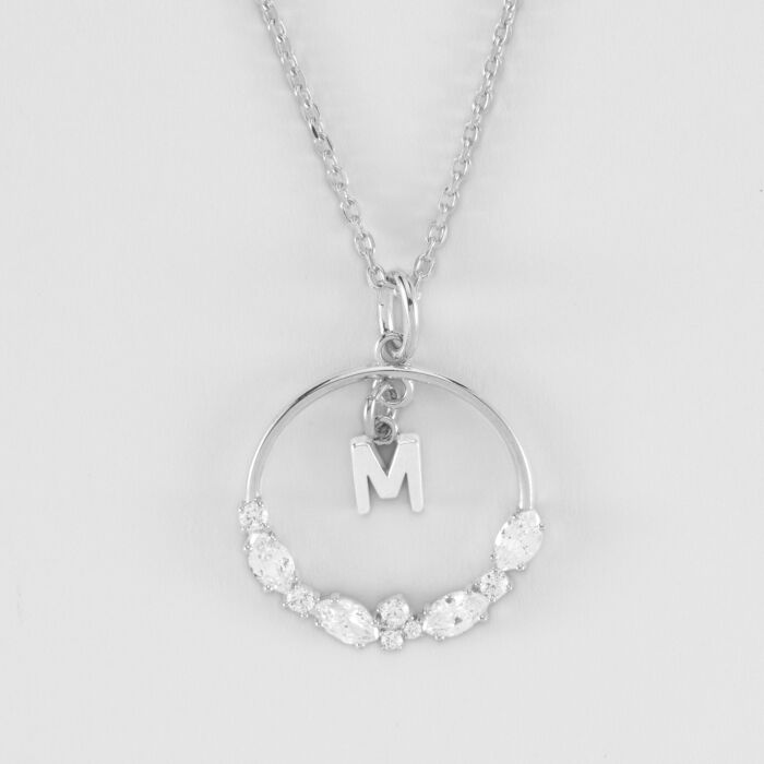Pendentif cercle scintillant blanc personnalisé médaille argent lettre initiale 5 mm - zirconium