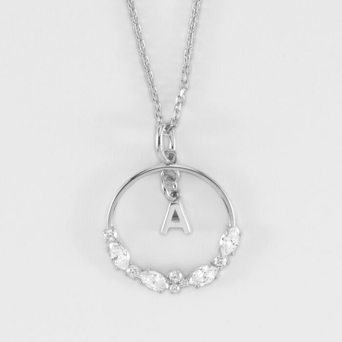 Pendentif cercle scintillant blanc personnalisé médaille argent lettre initiale 5 mm - initiale