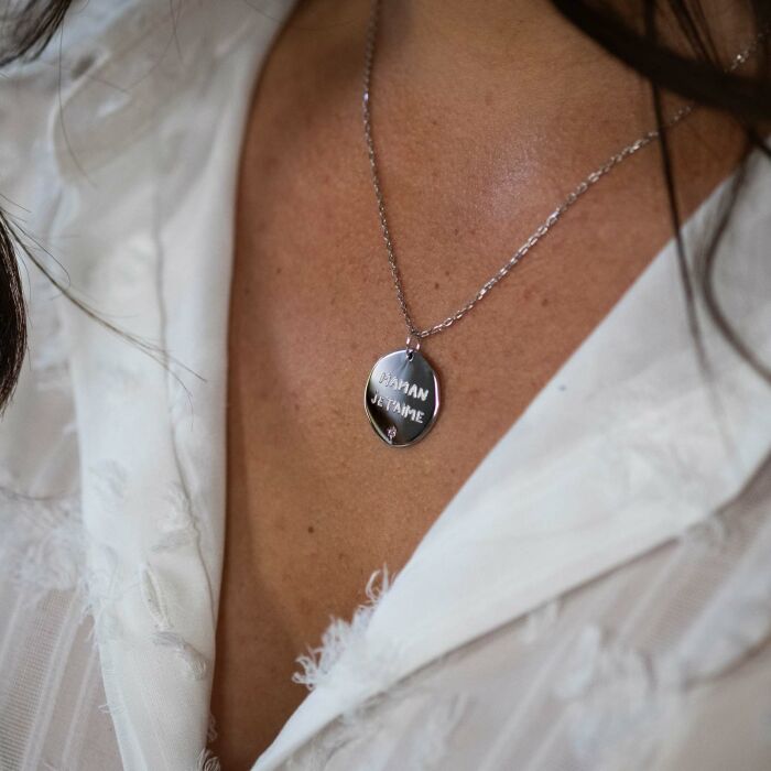 Pendentif personnalisé médaille scintillante gravée argent 20 mm - dessin