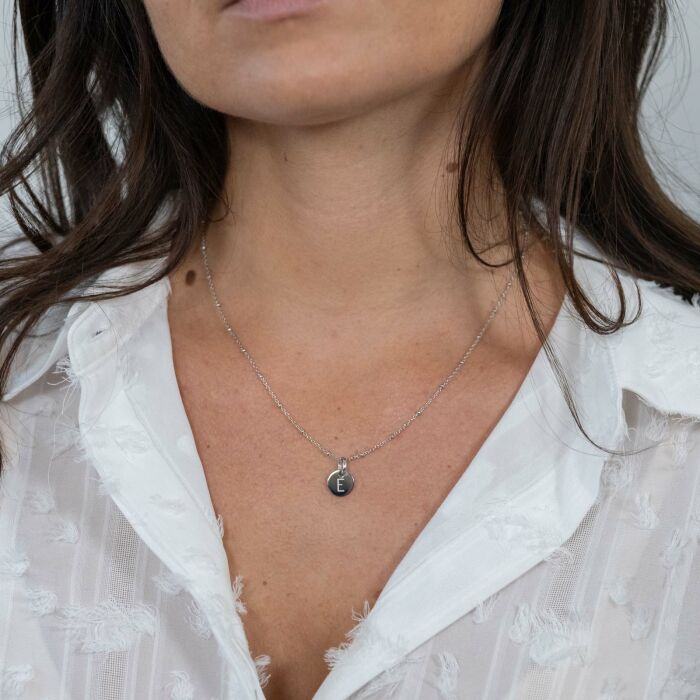 Personalised initial engraved silver medallion pendant 10 mm