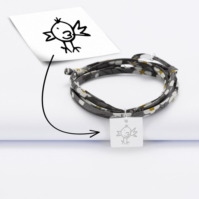 Bracelet 3 tours Liberty personnalisé médaille gravée argent dormeuse carrée 18x18 mm - tutoriel