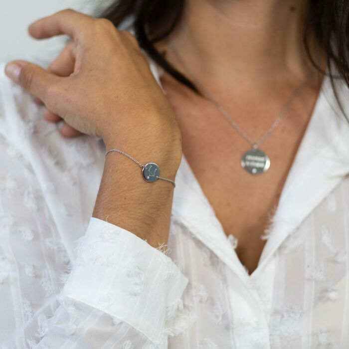 Silver Bracelet with Personalised Engraved Sparkle Charm 13 mm