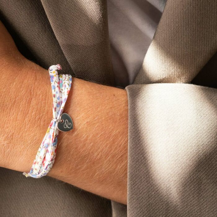 Bracelet 3 tours Liberty personnalisé initiale médaille gravée argent coeur 10 mm - initiale