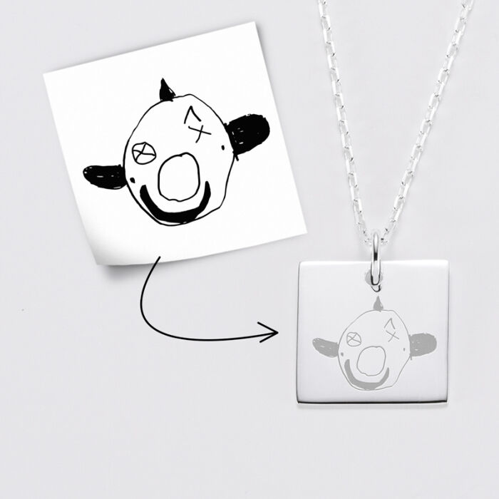 Pendentif personnalisé médaille gravée argent carré 18x18 mm - tutoriel