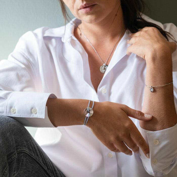 Bracelet personnalisé médaille gravée argent cible soleil 20 mm - texte