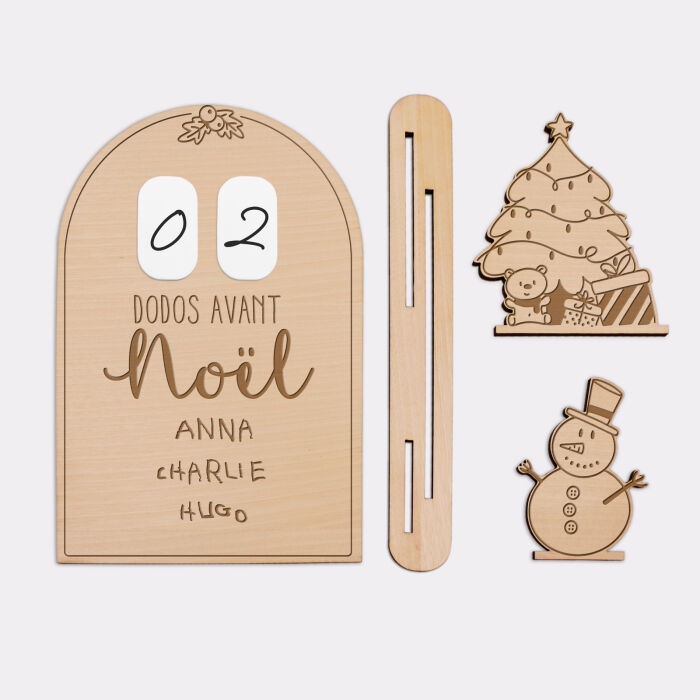 Calendrier de l'avent personnalisé compte à rebours Noël magique bois gravé - prénom