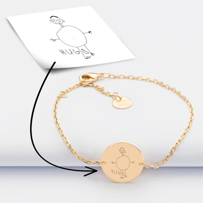 Bracelet chaine personnalisé médaille gravée plaqué or 2 trous 15 mm - tutoriel