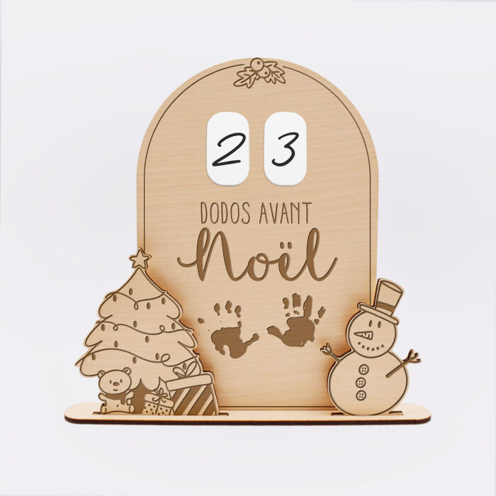 Calendrier de l'avent personnalisé compte à rebours Noël magique bois gravé - empreinte