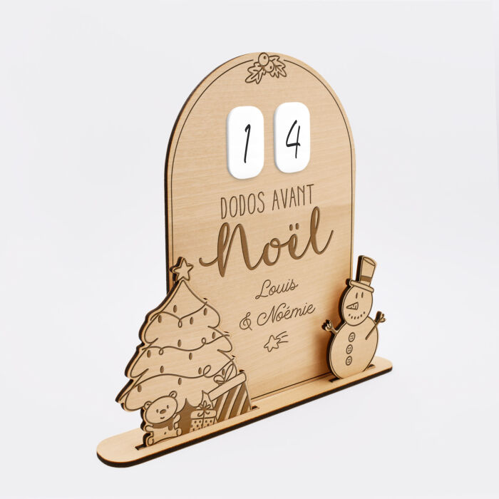 Calendrier de l'avent personnalisé compte à rebours Noël magique bois gravé - 2 prénoms