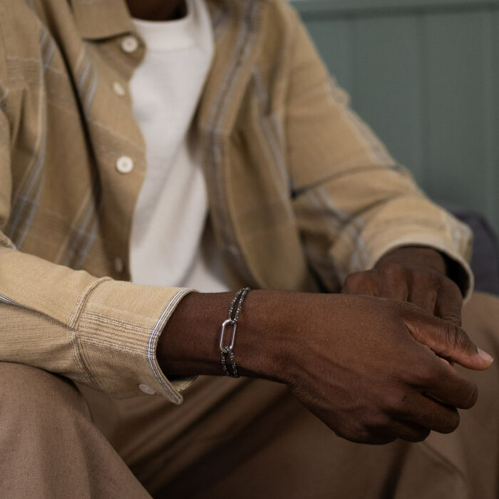 Bracelet homme cordage marin simple maillon argent 25x12 mm - bijou