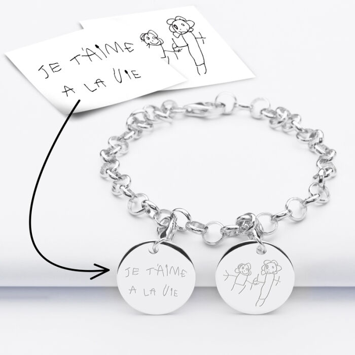 Bracelet personnalisé 2 charms gravés argent 17mm - tutoriel