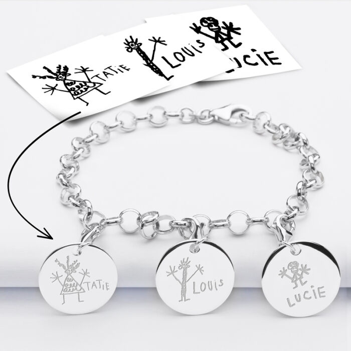 Bracelet personnalisé 3 charms gravés argent 17mm - tutoriel