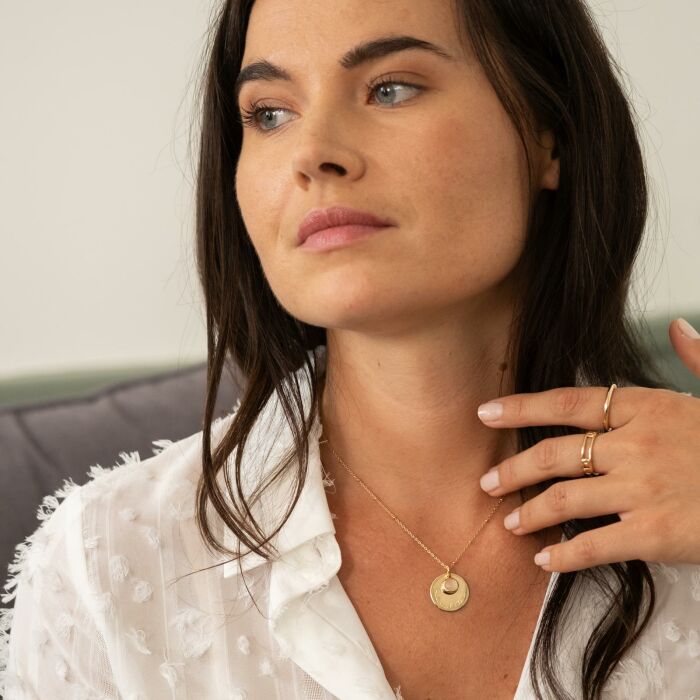 Personalised Engraved Gold-Plated Reversible 19 mm Pendant with Gemstone Charm