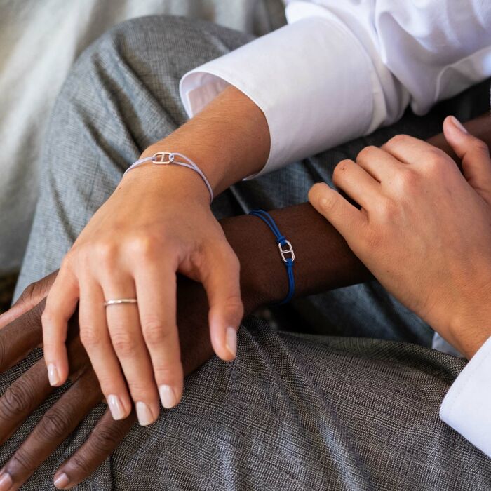 Bracelet homme cordon double maille marine argent 15,4x9 mm - bijou porté