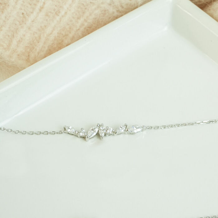 Duo bracelets personnalisés chaine barrette scintillante et cordon pailleté médaille gravée argent 15 mm - Zircons