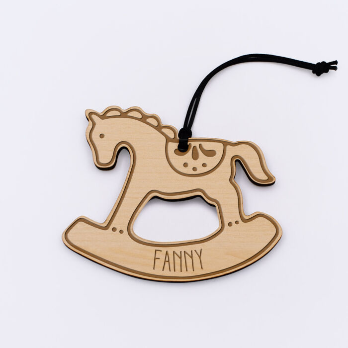 Décoration de Noël personnalisée bois gravé "Cheval à bascule" - Fanny