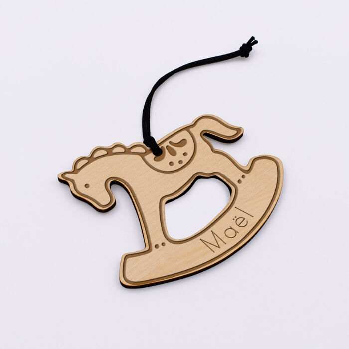 Décoration de Noël personnalisée bois gravé "Cheval à bascule" - Maël