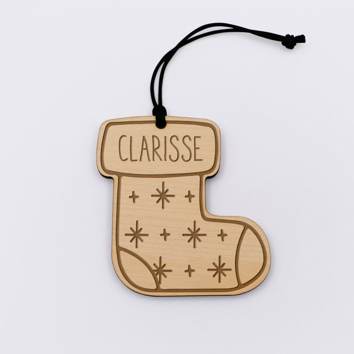 Décoration de Noël personnalisée bois gravé "Chaussette de Noël" - Clarisse