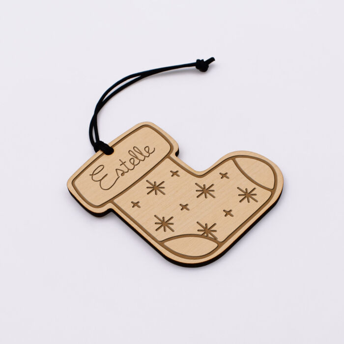 Décoration de Noël personnalisée bois gravé "Chaussette de Noël" - personnalisation prénom - Estelle