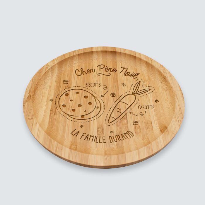 Plateau rond personnalisé bois gravé 20x20 cm - édition spéciale "Goûter du Père Noël" - personnalisation texte