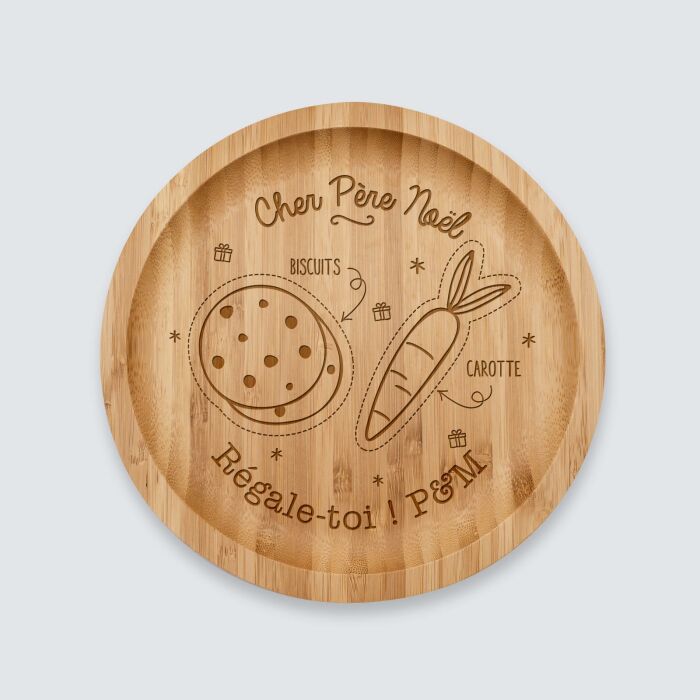 Plateau rond personnalisé bois gravé 20x20 cm - édition spéciale "Goûter du Père Noël" - accessoire