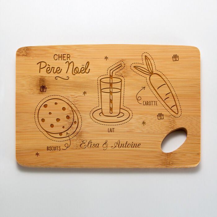 Planche à découper personnalisée bambou gravé 20x15 cm - édition spéciale "Goûter du Père Noël" - personnalisation prénom