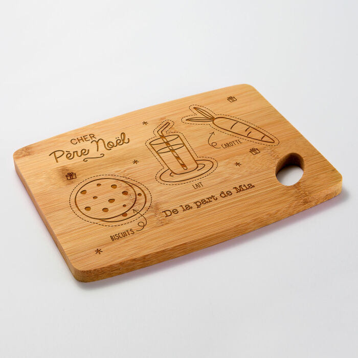 Planche à découper personnalisée bambou gravé 20x15 cm - édition spéciale "Goûter du Père Noël"
